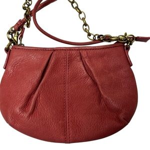 Fossil Crossbody Bag Convertible Leather & Chain  Hand Shoulder Purse Orange/Red